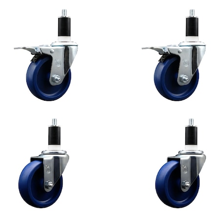 Service Caster 4'' SS Solid Poly Swivel 1-3/8'' Expanding Stem Caster Set 2 Total Lock Brakes, 4PK SCC-SSEXTTL20S414-SPUS-2-S-2-138